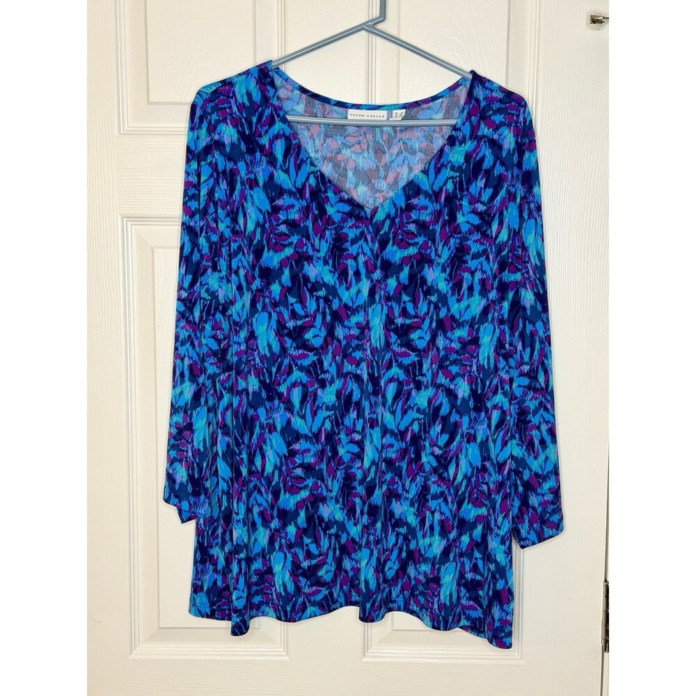 MINT Susan Graver Abstract Art design Purple Blue Shirt Top Womens 2X XXL 2XL